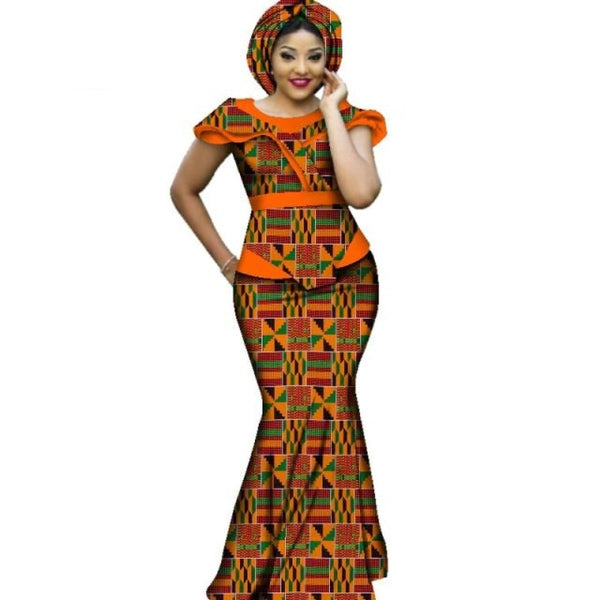 African Style Long Dress Women Cotton Print Kitenge Ankara Bazin  X11392