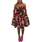 African Cotton Dashiki Wax Print Pattern Ankara Bow-Knot Strap Sleeveless Dress for Women X11993