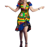 African Cotton Dashiki Wax Print Pattern Ankara Bazin V-Neck Dress for Women X11988