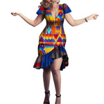 African Cotton Dashiki Wax Print Pattern Ankara Bazin V-Neck Dress for Women X11988