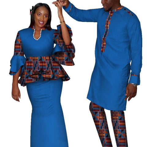 African Traditional Clothes for Couple Dashiki Men&#39;s Suits and Printed Lady&#39;s Suits Patchwork Lovers Outfits for Wedding Party
