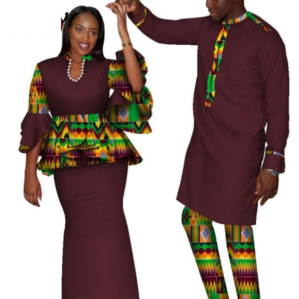 African Traditional Clothes for Couple Dashiki Men's Suits and Printed Lady's Suits Patchwork Lovers Outfits for Wedding Party