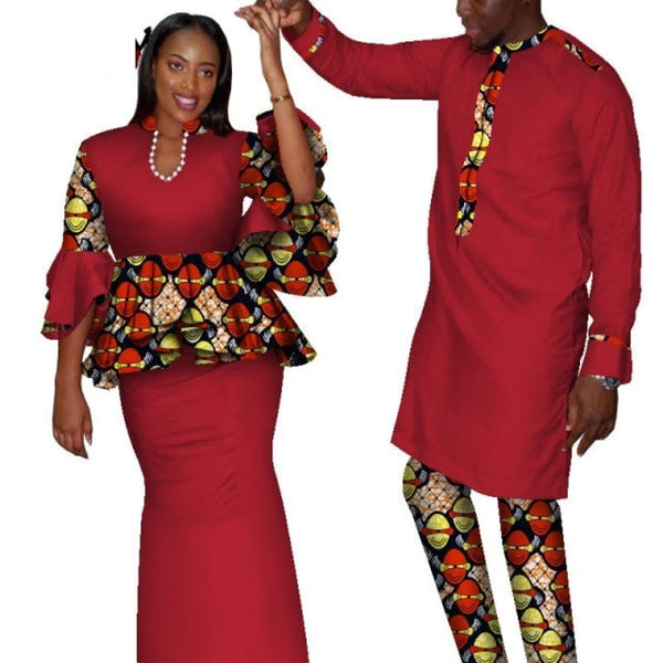 African Traditional Clothes for Couple Dashiki Men's Suits and Printed Lady's Suits Patchwork Lovers Outfits for Wedding Party