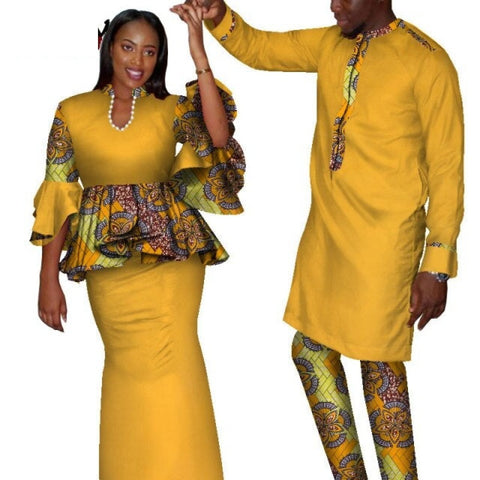 African Traditional Clothes for Couple Dashiki Men&#39;s Suits and Printed Lady&#39;s Suits Patchwork Lovers Outfits for Wedding Party