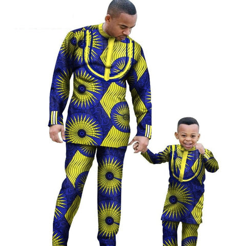 African Parent-child Clothing Nigerian Clothes Dashiki Suit for Father Kid Hip Hop Fashion Men African Outfit Bazin Riche Wyq340