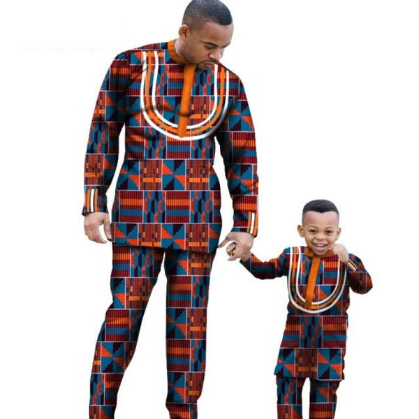 African Parent-child Clothing Nigerian Clothes Dashiki Suit for Father Kid Hip Hop Fashion Men African Outfit Bazin Riche Wyq340