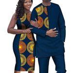 African Couple Outfits Women Sleeveless Slime Dresses and Dashiki Men Shirt and Pant Set Bazin Patchwork Lover&amp;#39;s Clothes WYQ644
