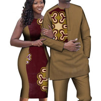 African Couple Outfits Women Sleeveless Slime Dresses and Dashiki Men Shirt and Pant Set Bazin Patchwork Lover&#39;s Clothes WYQ644