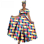 Fashion Women Clothes African Dresses Ankara Print V-neck Maix Long Dresses with Head Scarf Dashiki Women Outfit Plus Size WY749