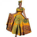 Fashion Women Clothes African Dresses Ankara Print V-neck Maix Long Dresses with Head Scarf Dashiki Women Outfit Plus Size WY749