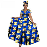 Fashion Women Clothes African Dresses Ankara Print V-neck Maix Long Dresses with Head Scarf Dashiki Women Outfit Plus Size WY749