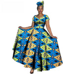 Fashion Women Clothes African Dresses Ankara Print V-neck Maix Long Dresses with Head Scarf Dashiki Women Outfit Plus Size WY749