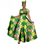 Fashion Women Clothes African Dresses Ankara Print V-neck Maix Long Dresses with Head Scarf Dashiki Women Outfit Plus Size WY749