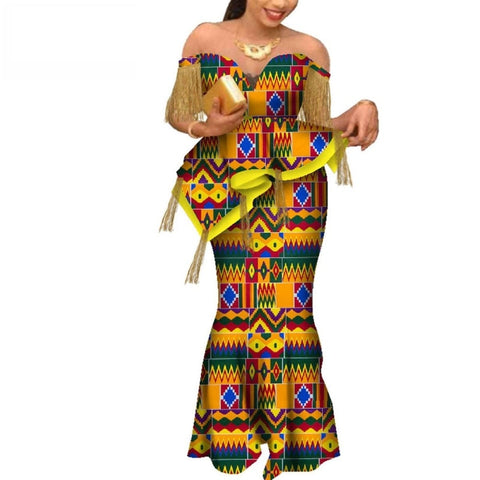 New Dashiki African Bazin Riche Draped Tops and Skirt Sets for Women Office Vestidos African 2 Piece Skirts Sets Clothing WY6921