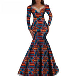 Fashion Robe Dresses Ankara Print African Dresses for Women Long Sleeve Elegant Dashiki Wedding Pleated Skirt Dresses WY1058