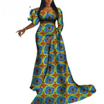 Fashion Robe Africaine Femme African Print Dresses Flare Sleeve Racer Neck Dashiki Party Wedding Dress African Clothes WY9158