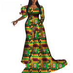 Fashion Robe Africaine Femme African Print Dresses Flare Sleeve Racer Neck Dashiki Party Wedding Dress African Clothes WY9158