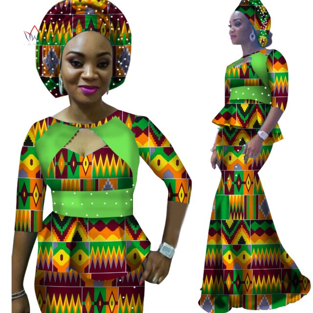 African Women Dashiki Print 2 Piece Skirt set with head X10981 ...