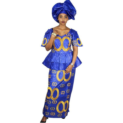 african dresses for women FREE SHIPPING NEW FASHION DESIGN AFRICAN BAZIN RICHE EMBROIDERY SHORT RAPPER WITH SCARF  DP184#