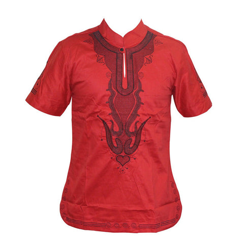 African Embroidery Slim-Fit T-Shirt Mandarin Collar Short Sleeve tee  Y20458