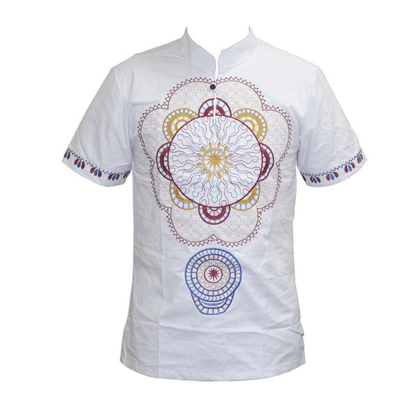 Flower Emboridery African Design Stand Neck Short Sleeve Fitted  Y20463