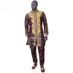 Traditional Men Long sleeves African Bazin Riche Wedding Suit