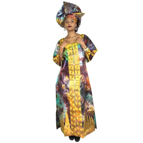 African Clothing For Woman Bazin Riche Embroidery Kaftan with Scarf X21201