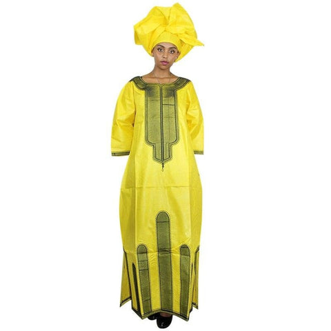 African Clothing For Woman Bazin Riche Embroidery Dashiki Long Dress with scarf X21237