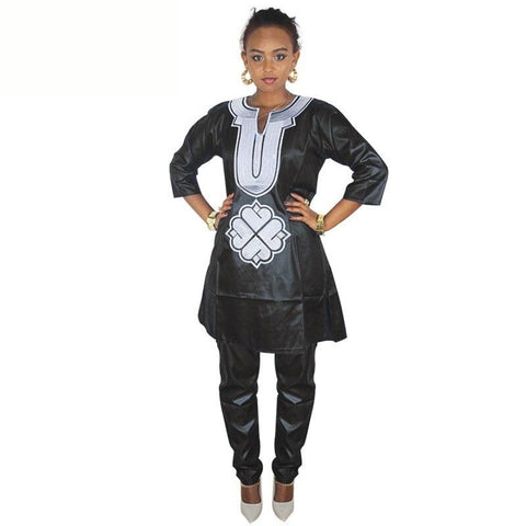 African Women Embroidered Soft Bazin Dashiki Top and Pants Set X20600