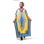 Fashion Women Traditional African Print Beach Yellow Blue Dashiki Boho X40317