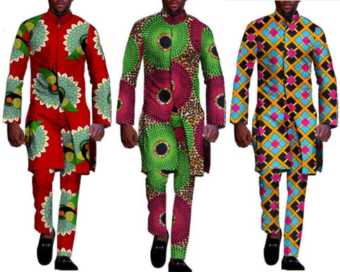 African Clothing For Men 2 Piece Top Pants Ankara Dashiki Cotton Print Y10858
